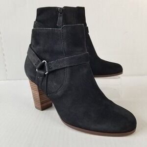 Cole Haan Calixta Black Suede Block Heeled Ankle Stirrup Boots Western Chunky 6B